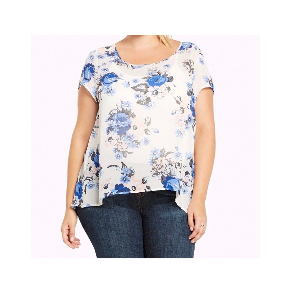 Torrid size 1 white floral georgette button open back blouse top